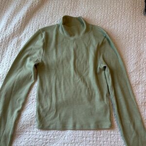 Cropped ribbed sage green mock neck long sleeve